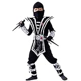Spooktacular Creations Silber Ninja Kostüm Set mit Ninja Schaum Dolchen und Wurfsternen Zubehör, für Kinder Jungen Halloween Dress Up Party Karneval (Small)