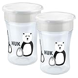 NUK Magic Cup Trinklernbecher | 8+ Monate | 230 ml | auslaufsicherer 360°-Trinkrand | BPA-frei | 2 Stück | Monochrome Animals (Grau)