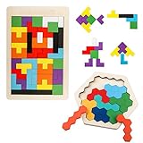 Sunarrive Tetris und Hexagon Holzpuzzle für Kinder - Denkspiele - Holz Logikspiele Tangram Puzzle - Iq Spiele - Montessori Spielzeug ab 5 Jahre - Konzentrationsspiele Geschicklichkeitsspiel Legespiel