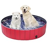 Hundepools 120 * 30cm Planschbecken für Haustier, Faltbarer Planschbecken mit Wasserablassventil für Hunde Haustiere Welpen Kinder PVC rutschfeste Badewanne, Rot