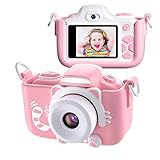 Kriogor Kinder Kamera, Digital Fotokamera Selfie und Videokamera mit 12 Megapixel/Dual Lens/ 2 Inch Bildschirm/ 1080P HD/ 32G TF Karte, Geburtstagsgeschenk für Kinder (Rosa)
