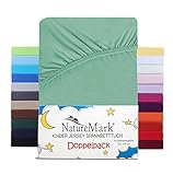 NatureMark 2er Set Kinder Spannbettlaken Jersey, Spannbetttuch 100% Baumwolle, für Babybett und Kinderbett | 70x140 cm - Jade