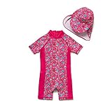 Baby Mädchen Ein stück Kurzärmel-Kleidung UV-Schutz 50+ Badeanzug MIT Einem Reißverschluss（Rosa-GDBlumen，12-18M）