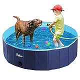 Fuloon Hundepool mit Ablassventil, Faltbarer Hunde Pool Katzenpool Swimmingpool Planschbecken Schwimmbad Hundebadewanne PVC-rutschfest, Verschleißfest (80 * 80 * 20cm, Blue-Blue)
