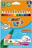 BIC Kids Buntstifte ECOlutions Evolution, Ergonomische Dreikant-Malstifte zum Malen in 12 Farben, im Karton Etui, ab 2 Jahre
