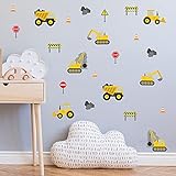 Klebekerlchen Wandsticker für das Kinderzimmer, Wandtattoos für Kinder, selbstklebend - Bagger (Set mit 27 Motiven)