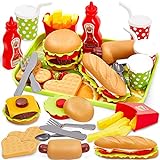 BUYGER Kinder Küchenspielzeug Lebensmittel Spielzeug Küche Hamburger Set Pädagogisches Rollenspiele Geschenk für Jungen Mädchen