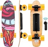 WOOKRAYS Elektrisches Skateboard mit Funkfernbedienung Elektro Skateboard -20km/h Speed 7-lagiges Ahorn-Deck,einstellbare Geschwindigkeit & Bremse,E Skateboard Longboard für Erwachsene & Jugendliche