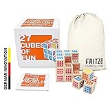 FRITZO® Cube Premium Holzspiel Gesellschaftsspiel & Knobelspiel für Erwachsene, Jugendliche & Kinder 3D Zauberwürfel als Familienspiel - Wer ist der Würfelkönig?