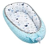 Solvera_Ltd Babynest 2seitig Kokon MINKY+100% Baumwolle Babybett Nestchen für Neugeborene Kuschelnest Weiches und sicheres Baby-Reisebett (50x90) (Minky Blau)