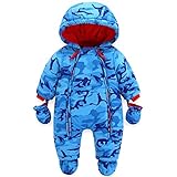 Baby Winter Overall Mit Kapuze Jungen Schneeanzüge mit Handschuhen und Füßlinge Warm Kleidungsset 3-6 Monate