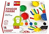 Marabu 0303000000081 - Kids Fingerfarbe Set mit 6 leuchtenden Farben á 100 ml, parabenfrei, vegan, laktosefrei, glutenfrei, geeignet zum Malen in Kindergarten, Schule, Therapie und zu Hause