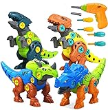 Dinosaurier Spielzeug, 4 Stück Dinosaurier Spielzeug mit Elektrische Bohrmaschine Werkzeugen DIY Gebäude Spielzeug für Kinder Zerlegen Tiere Spielzeug, Denkspiel Geschenke Jungen und Mädchen