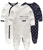 Kiddiezoom Baby Jungen Pyjama mit Füßen, eng-anliegend, langarm, Baumwolle, Gr. 0–3 Monate, gestreift / Fliege