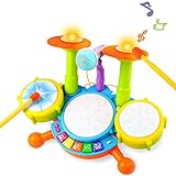 Kinder Trommel Spielzeug Musikinstrumente für Kleinkinder Mit Kinderreimen Elektronisches Schlagzeug Geschenkidee für Kinder Jungen Mädchen ab 3 Jahren