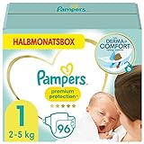 Pampers Baby Windeln Größe 1 (2-5kg) Premium Protection, 96 Stück, HALBMONATSBOX, Pampers Weichster Komfort Und Schutz