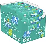 Pampers Fresh Clean Baby Feuchttücher, 624 Tücher (12 x 52) milder Duft, auch für Hände und Gesicht geeignet