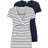 MAMALICIOUS Damen Mllea Org Tess Mix Top Nf 2pa Noos A. T Shirt, Pack:striped Snow White W/ Navy Blazer Navy Blazer, L EU