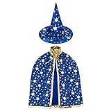 HomeMall Kinder Halloween Kostüm, Hexe Zauberer Umhang mit Hut für Kinder (Magie Blau)