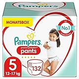 Pampers Baby Windeln Pants Größe 5 (12-17kg) Premium Protection, 132 Höschenwindeln, MONATSBOX, Weichster Komfort Und Einfaches Anziehen