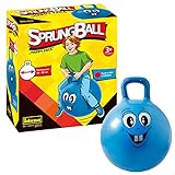 Idena 40094 - Sprungball Happy Face in blau, Durchmesser ca. 45 - 50 cm, belastbar bis 50 kg, perfekt für Sommer, Park oder Kindergarten