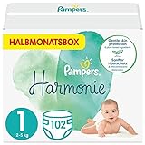 Pampers Baby Windeln Größe 1 (2-5 kg) Harmonie, 102 Stück, HALBMONATSBOX, Sanfter Hautschutz Und Pflanzenbasierte Inhaltsstoffe