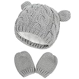 Yixda Neugeborene Baby Mütze und Handschuhe Set Kleinkind Winter Strickmütze Hüte (Grau 2, 0-3 Monate)