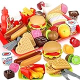 GILOBABY Küchenspielzeug für Kinder, Lebensmittel Spielzeug mit Hamburger, Kuchen und Früchten, Rollenspiel Geschenk Lernspielzeug für Kinder Jungen und Mädchen ab 3 Jahre