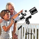 KKTECT Protable teleskop mit Rucksack 70 mm astronomisches Teleskop für Kinder und Anfänger zur Beobachtung im Freien 150-fache Vergrößerung Unterstützung der Mobiltelefonverbindung