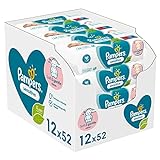 Pampers Sensitive Baby Feuchttücher, 624 Tücher (12 x 52) ohne Duft, für eine sanfte und weiche Reinigung