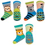 soxo bunte Baby Anti-rutsch Socken | lustige Babysocken aus Baumwolle mit witzigen Motiven | rutschfeste, mehrfarbig gemusterte Socken für Jungen und Mädchen | Größe 22-24
