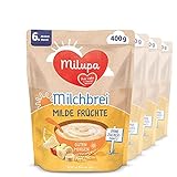 Milupa Milchbrei Milde Früchte, Babybrei ohne Zuckerzusatz, Babynahrung ab dem 6. Monat (4 x 400 g)