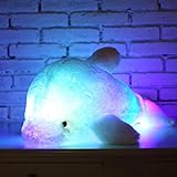 Zinsale 7 Farbwechsel LED aufhellen Gefülltes Delphin Spielzeug Plüsch Kissen Plüschtiere Nachtlicht (Blau, 30cm)