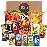 Snack Party Box | Kennenlernbox mit 12 beliebten Chips und Getränke aus den USA, Korea und Japan | Für Filmabende oder als Geschenkidee für besondere Anlässe
