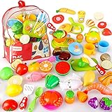 39 Stück Küchenspielzeug Set, Lebensmittel Spielzeug Obst Gemüse Spielzeug Rollenspiele Pädagogisches Küchenspielzeug, Rollenspiele, Geschenk für Kinder ab 3 Jahren Mädchen Jungen