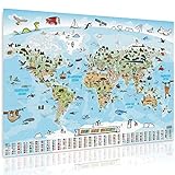 GOODS+GADGETS Panorama Weltkarte für Kinder XXL - 140x100cm Kinder-Weltkarte komplett handgezeichnet und koloriert (Deutsch)